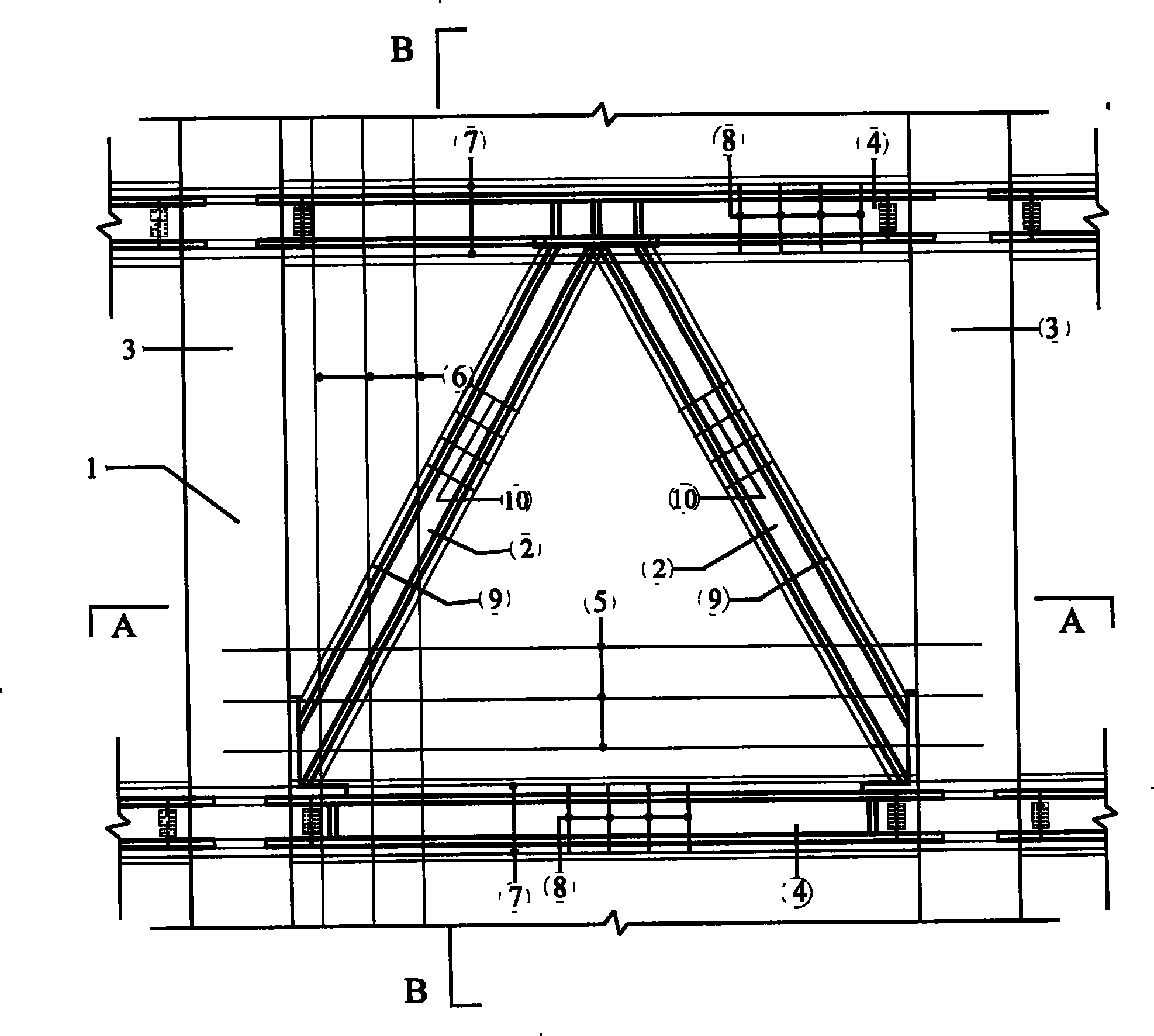 Steel pipe concrete frame-steel truss-concrete combined shear wall and its manufacture method