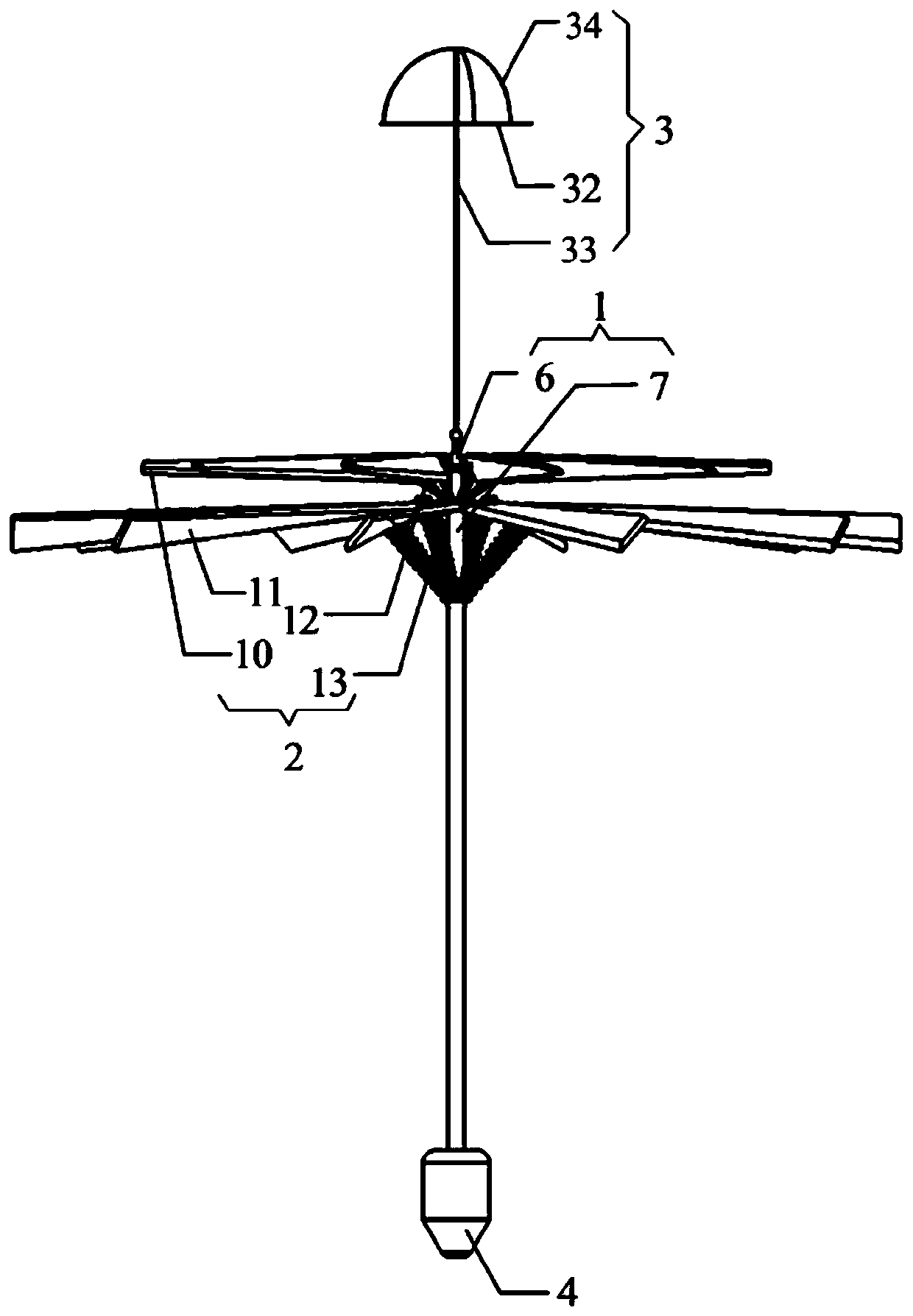 Downward-throwing type sonde with dandelion-like structure