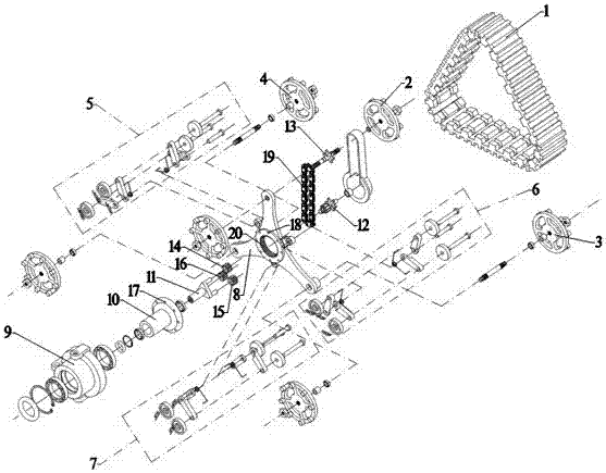 Planetary differential all-terrain track wheel structure