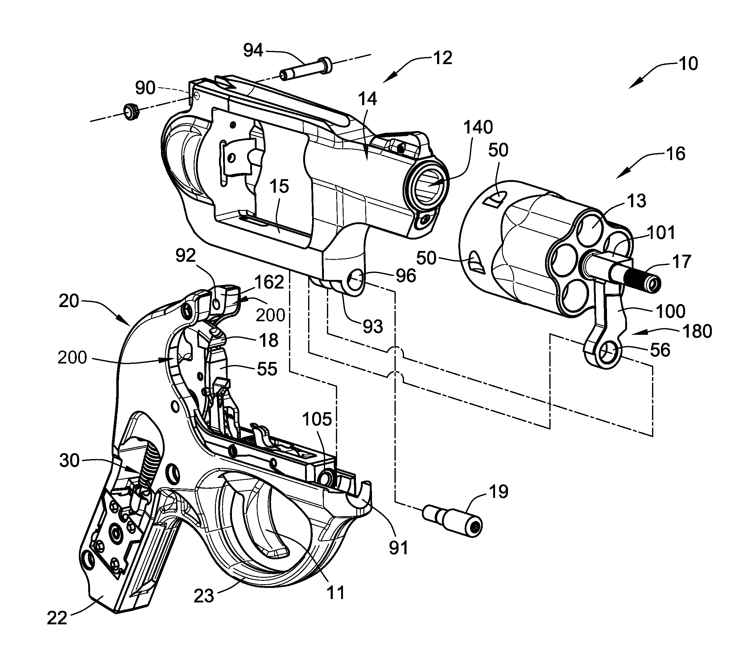 Light weight firing control housing for revolver