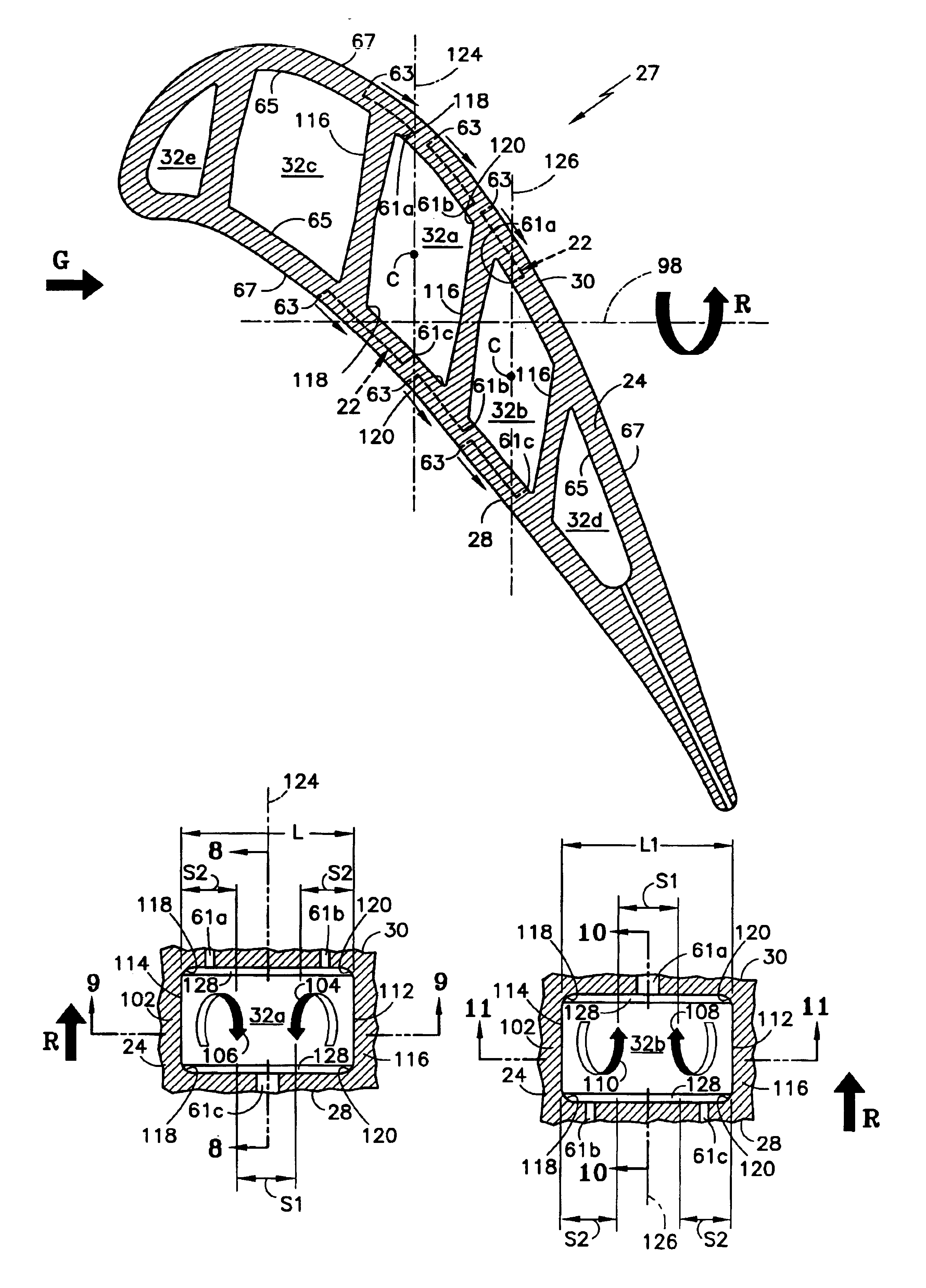 Microcircuit cooling for a turbine blade