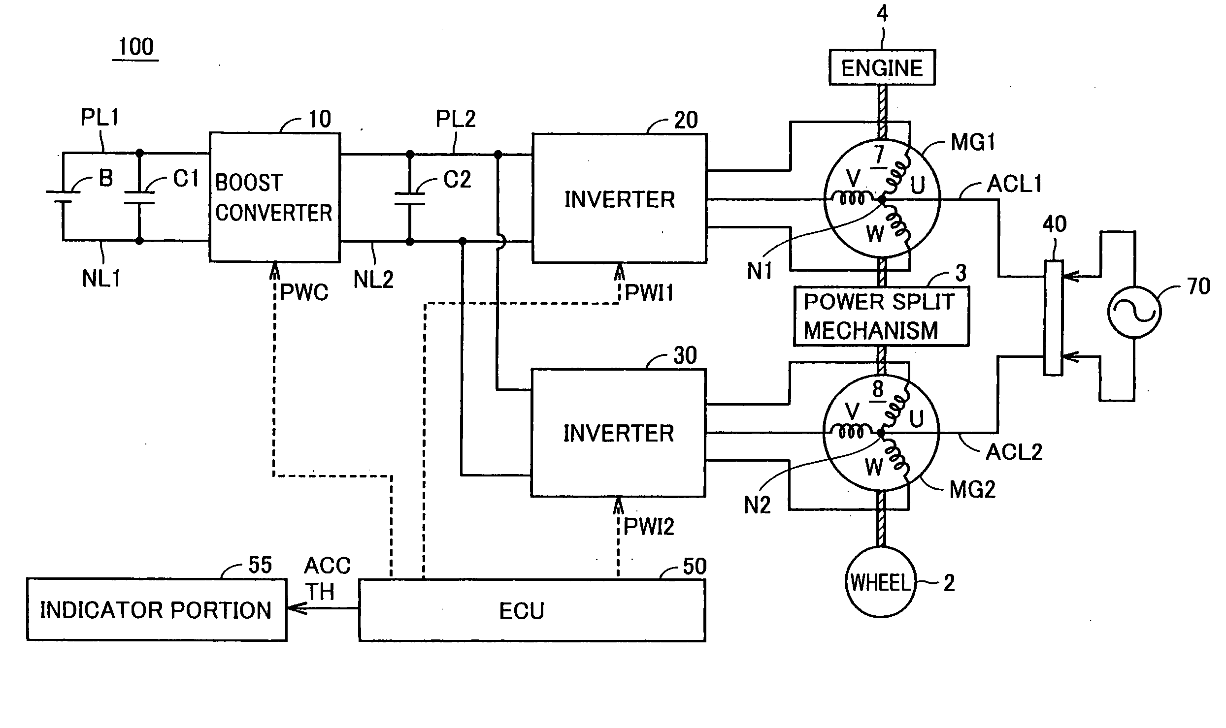 Indicator apparatus for hybrid vehicle, hybrid vehicle, indicating method for hybrid vehicle
