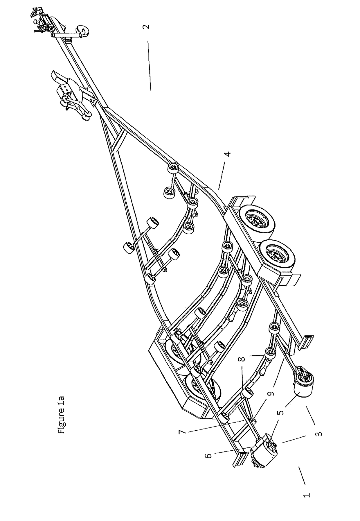 Boat support frame loading and unloading apparatus
