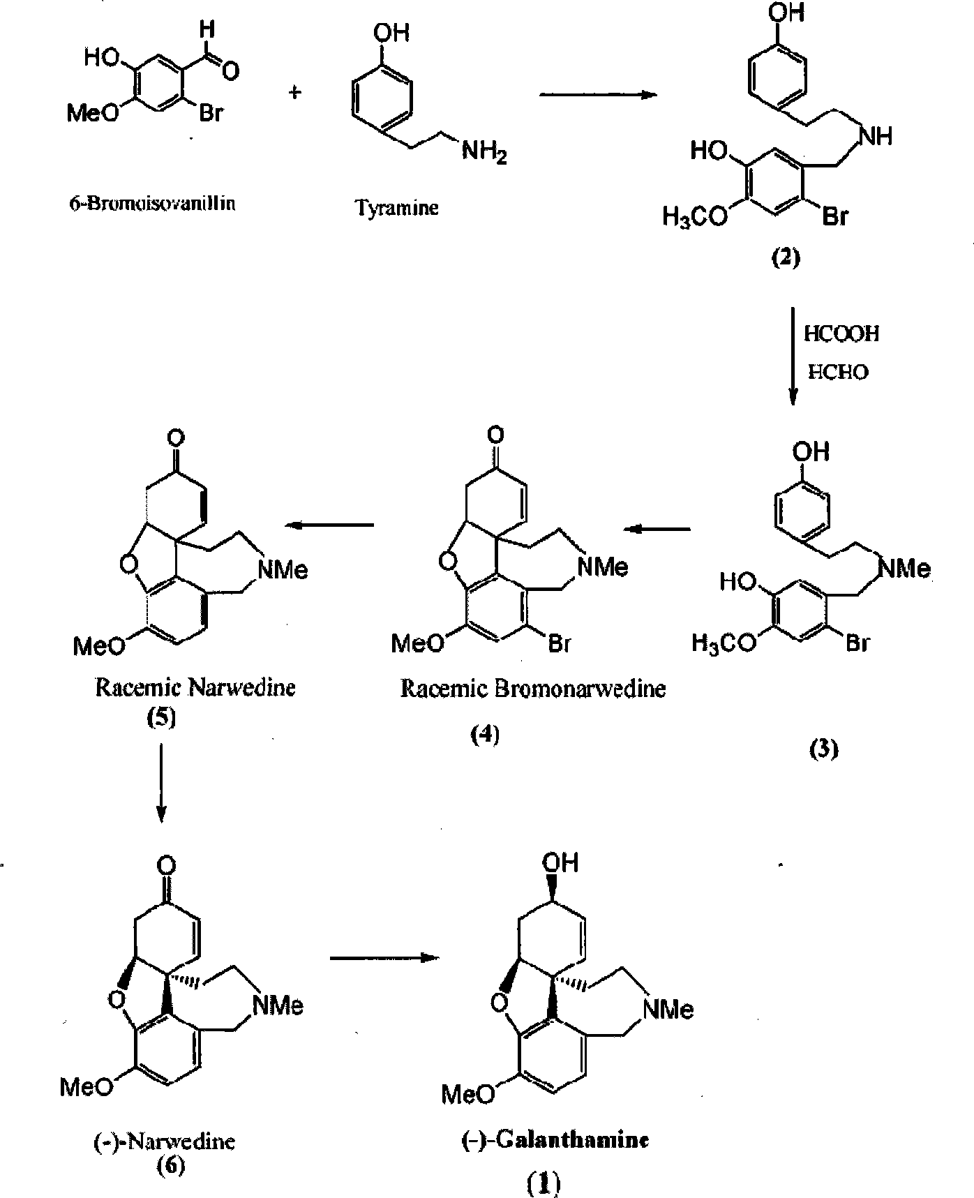 Chiral synthesis method for (-)-galantamin hydrobromide