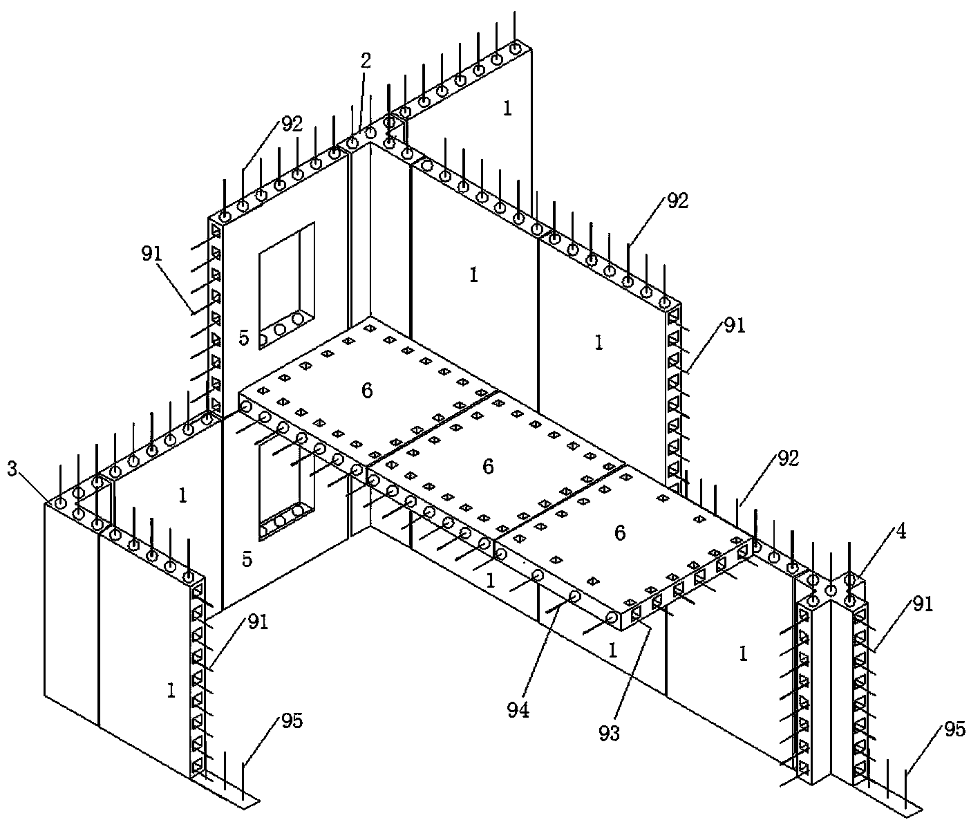 Assembly integral shear wall building structure and building method