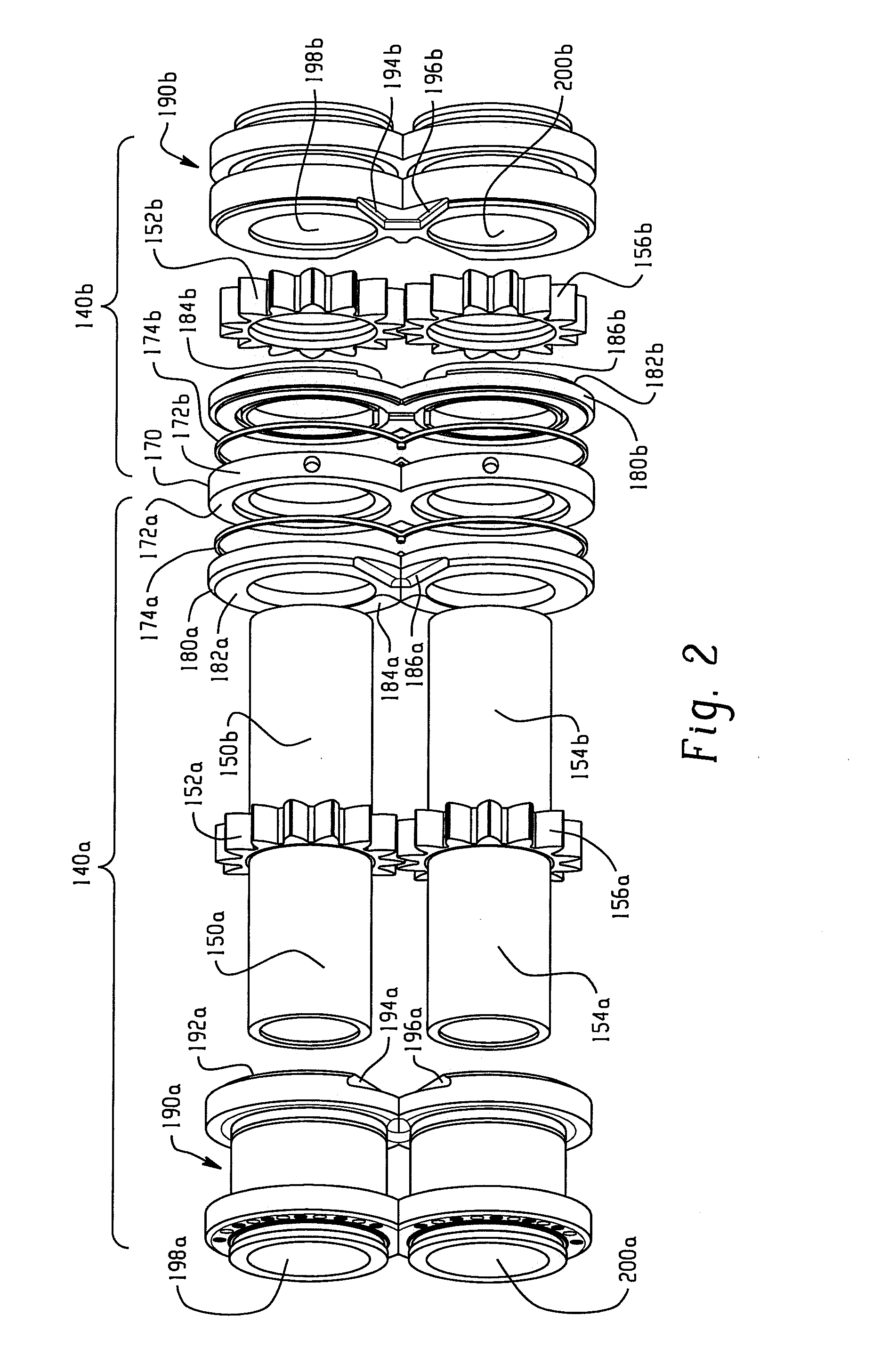 Aircraft main engine fuel pump with multiple gear stages using shared journals