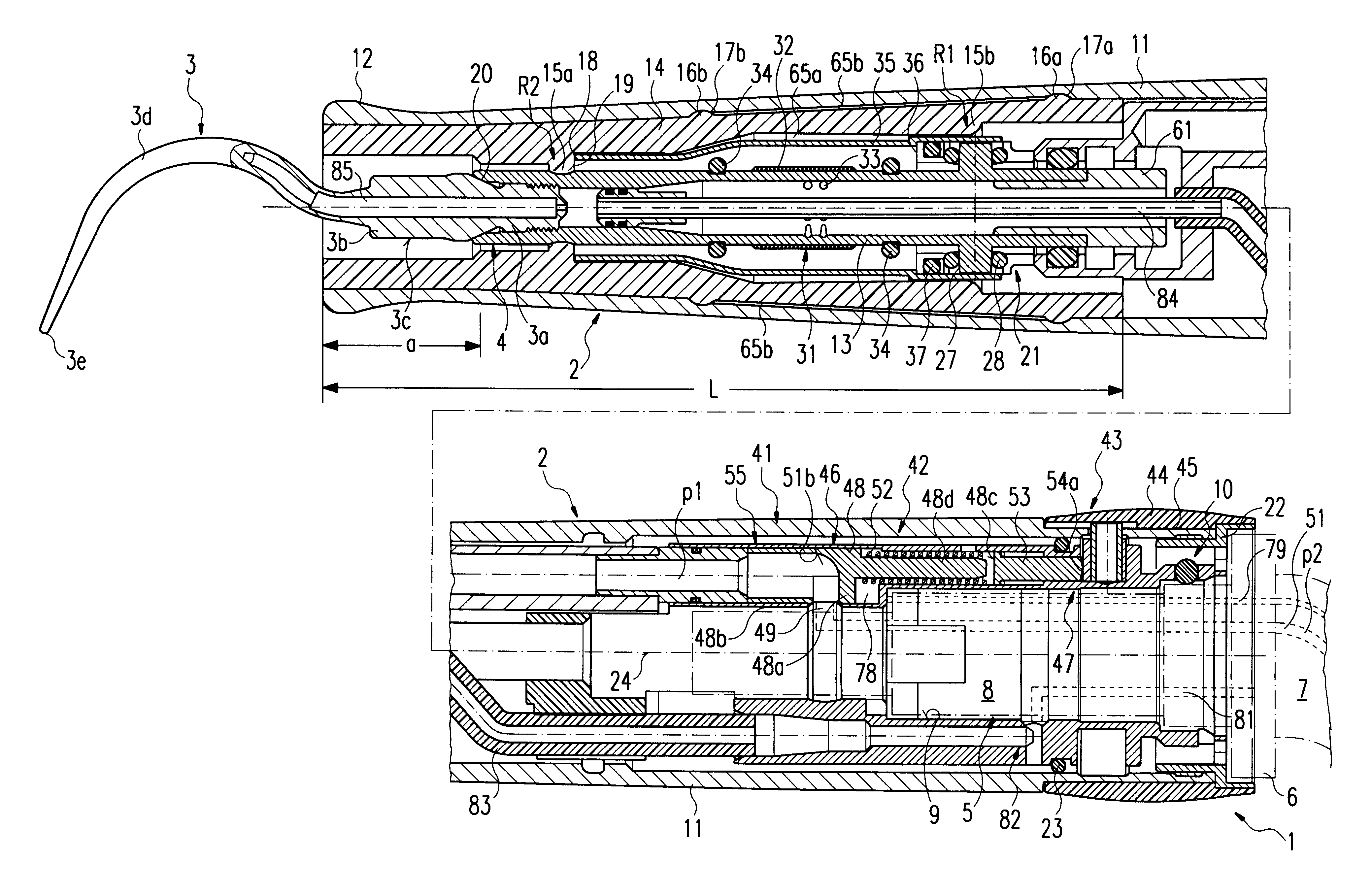 Medical and/or dental instrument with oscillatory rod