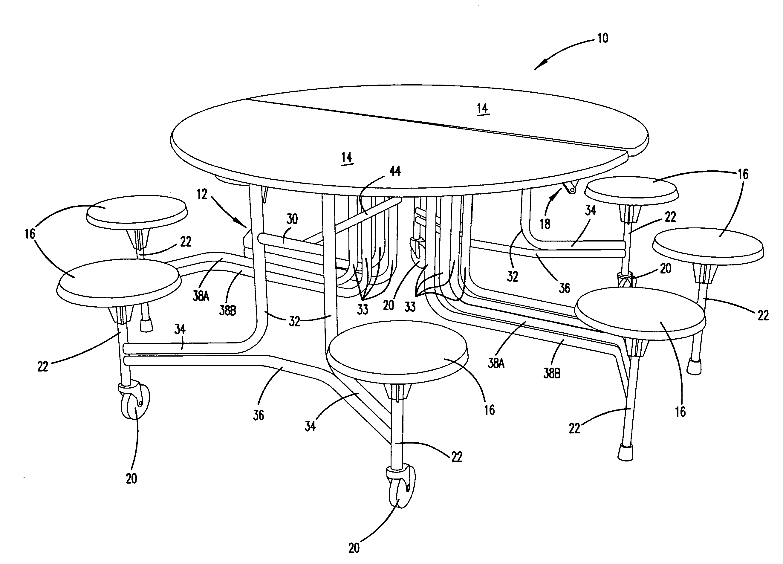 Folding table and seating system