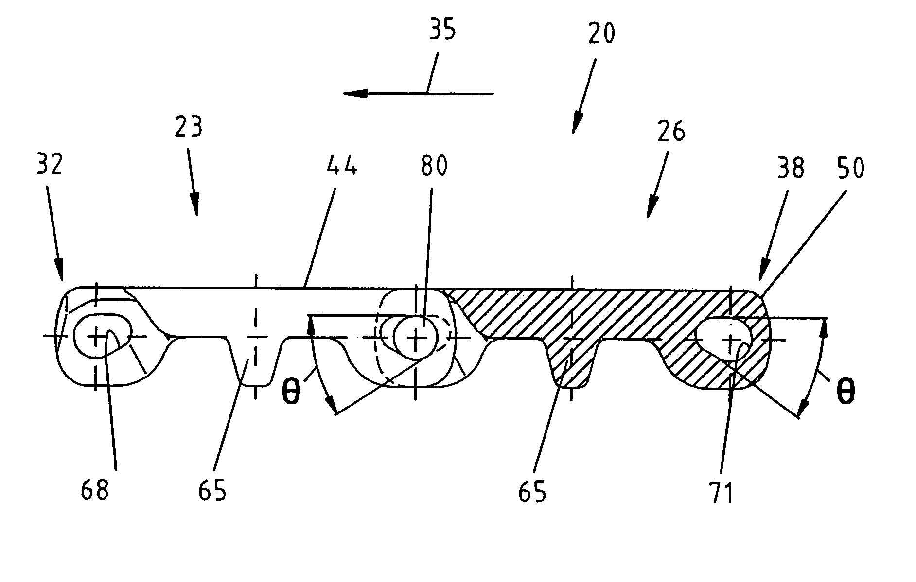 Belt module with oblong pivot hole