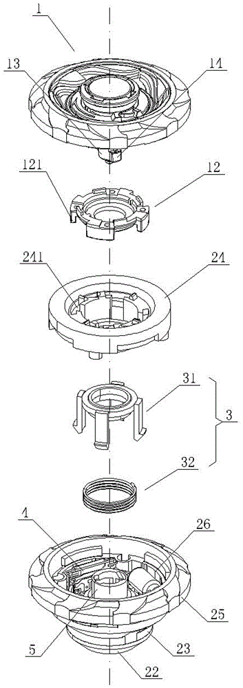 A combined toy top with induction control and separation