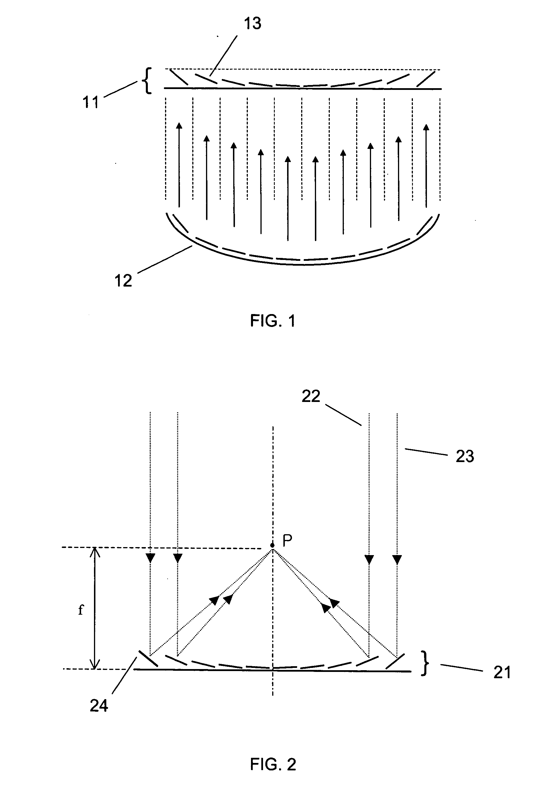 Variable focusing lens comprising micromirrors with one degree of freedom rotation