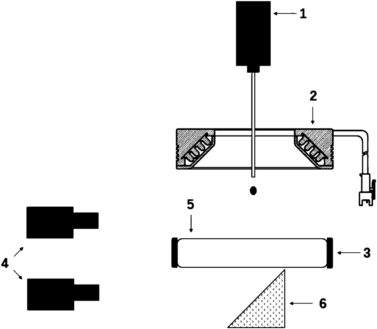 Visual test device for liquid drop collision high-temperature wall surface and heating system thereof