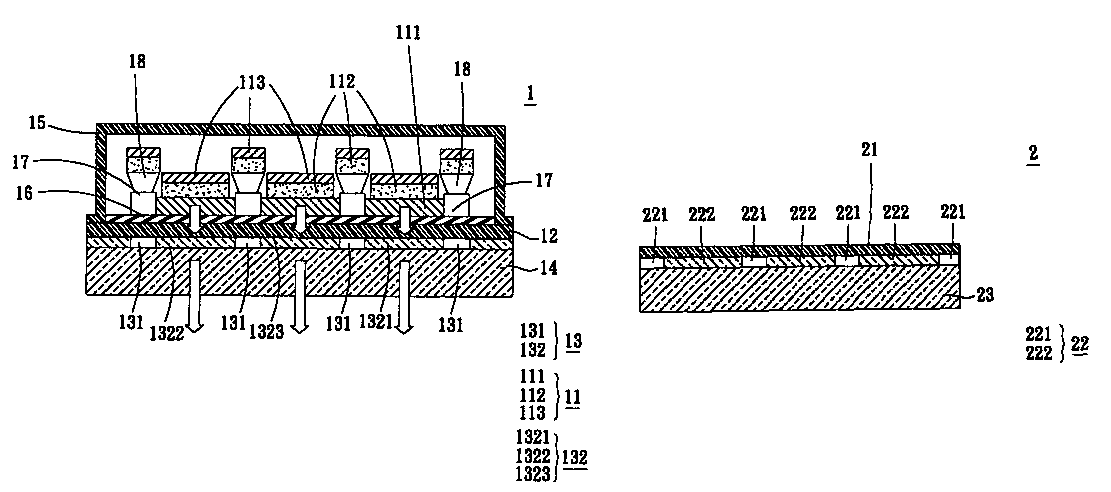 Full color display panel and color-separating substrate thereof