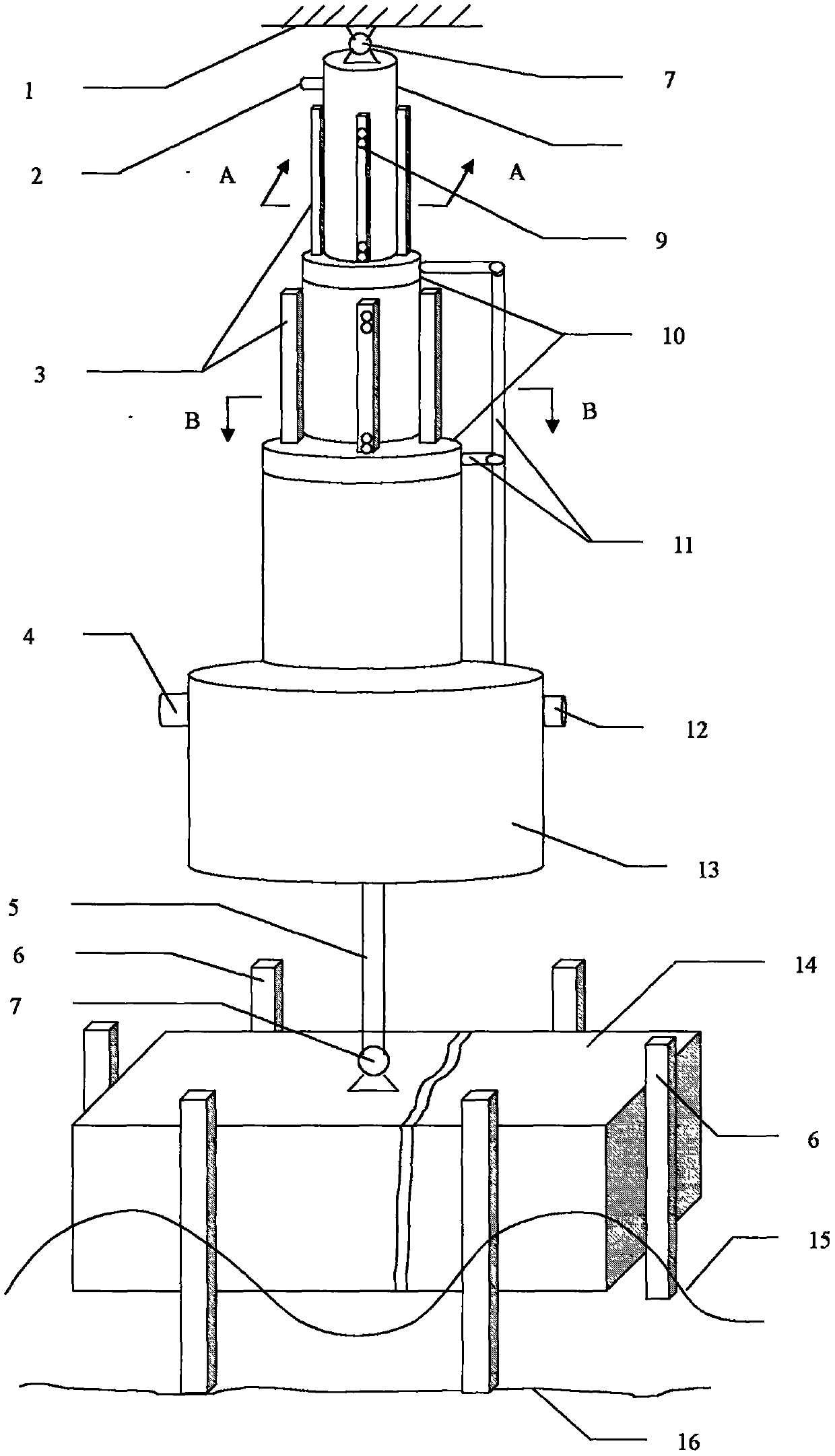 Buoy and cylinder combination structure capable of covering whole tidal range and compressing air by utilizing wave energy