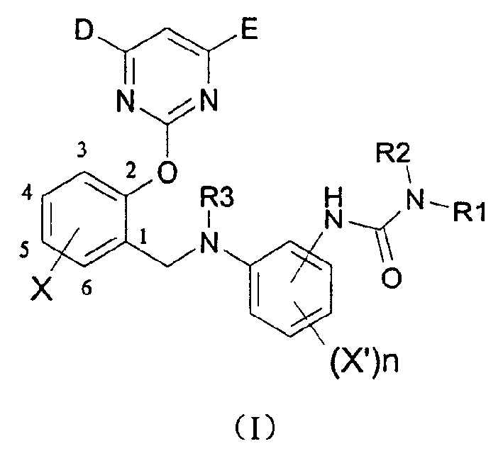 2-pyrimidine oxy-n-ureido phenyl-benzyl amide compound, preparing method and use thereof