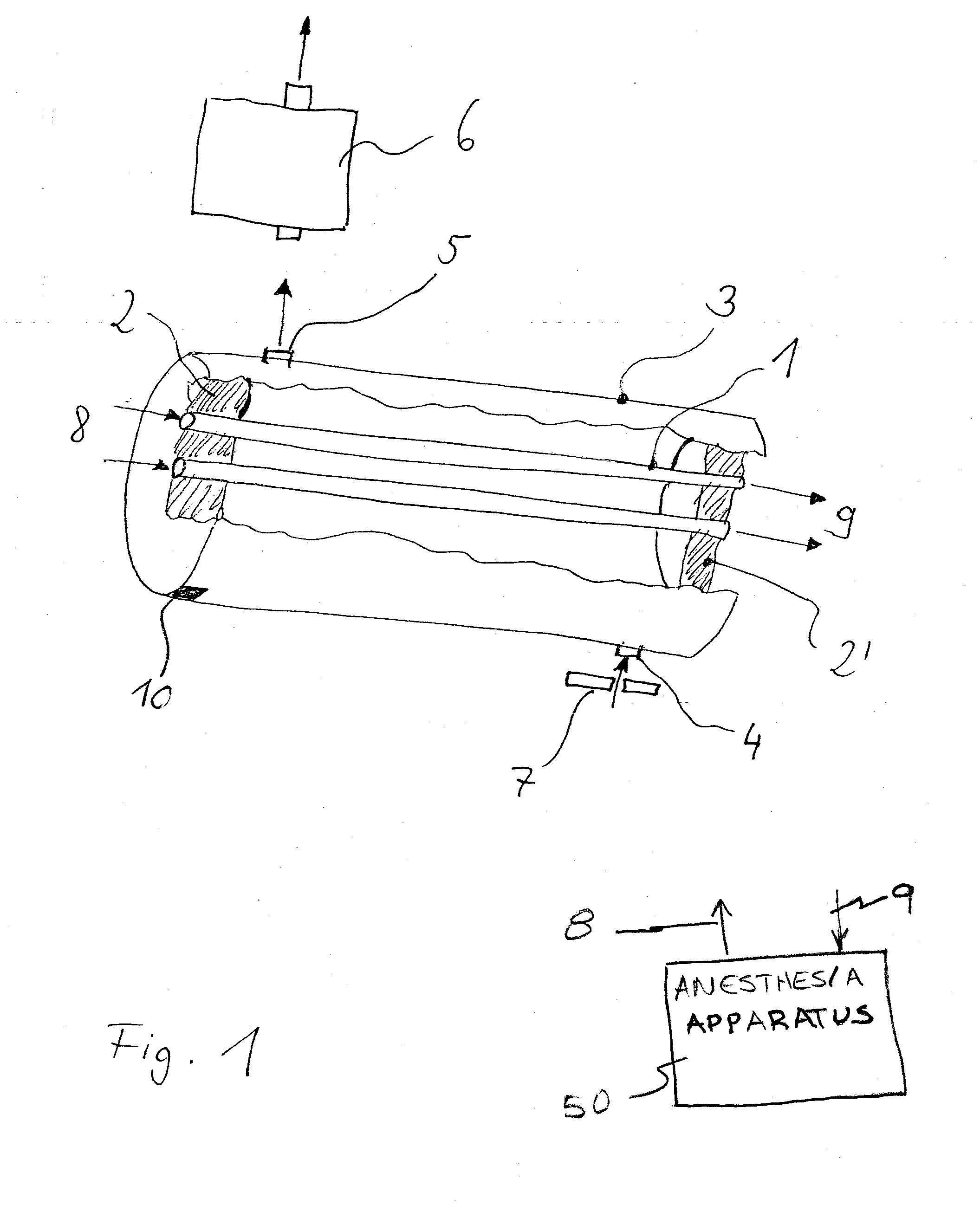 Process and device for separating carbon dioxide from a breathing gas mixture by means of a fixed site carrier membrane