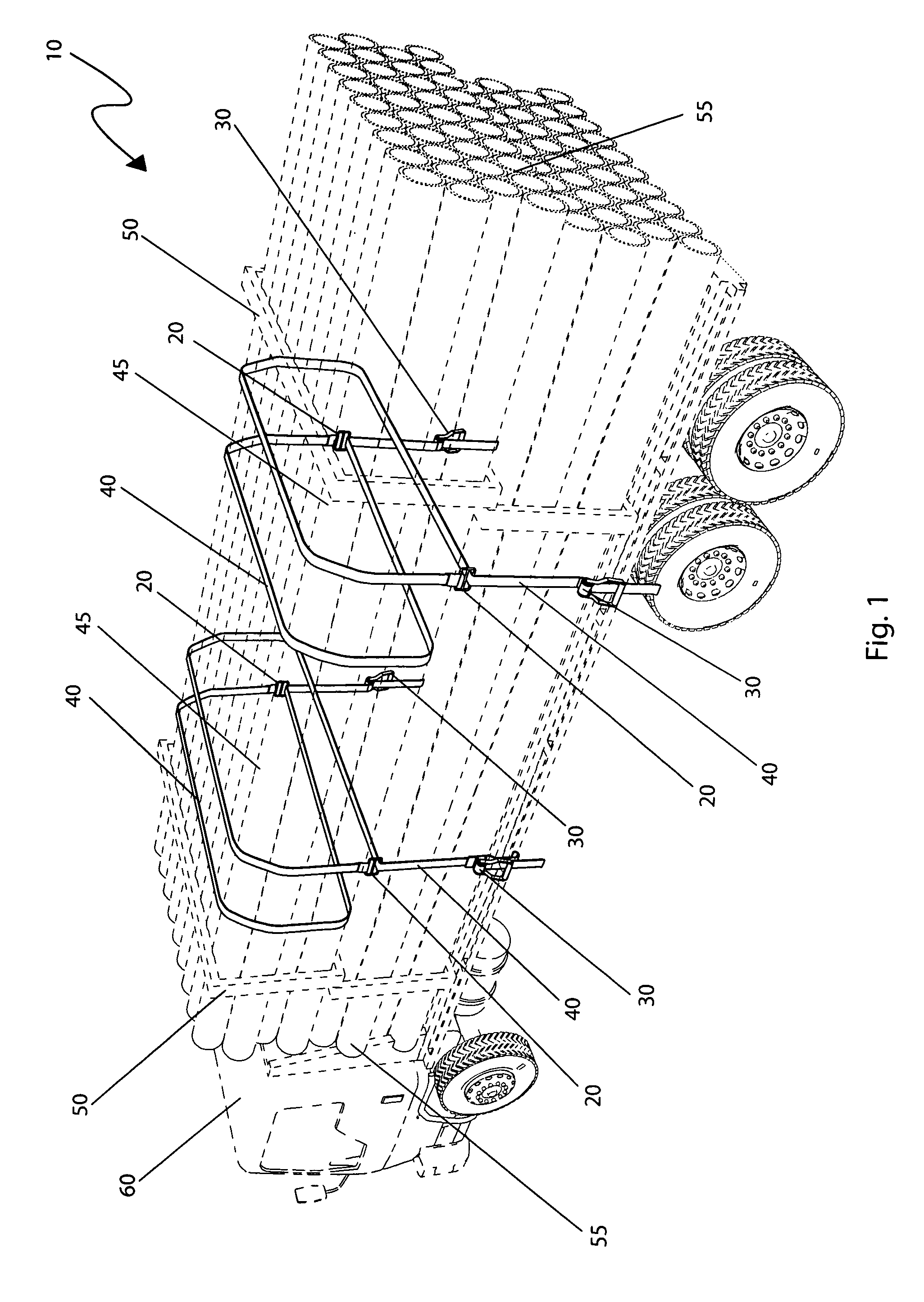 Strap links stabilizing system for flatbed trucks and associated use therefor