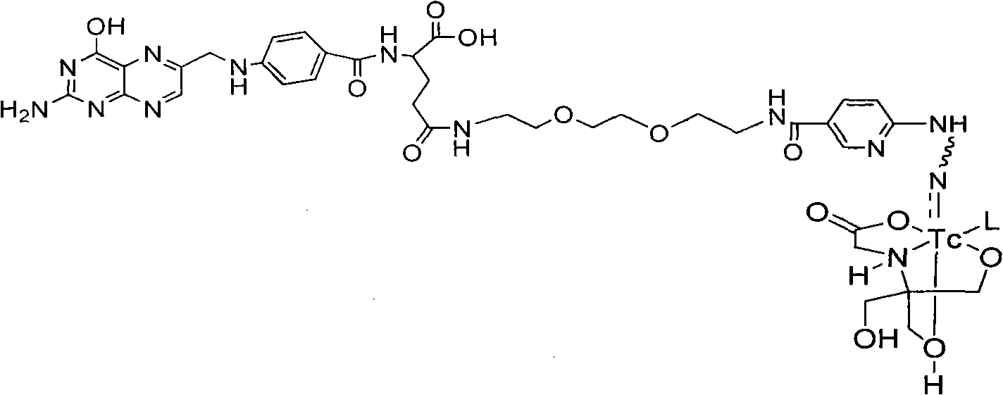 Labeled 99mTc hydrazino-nicotinamide-dioxodecoyl-folic acid coordination compound and preparation method