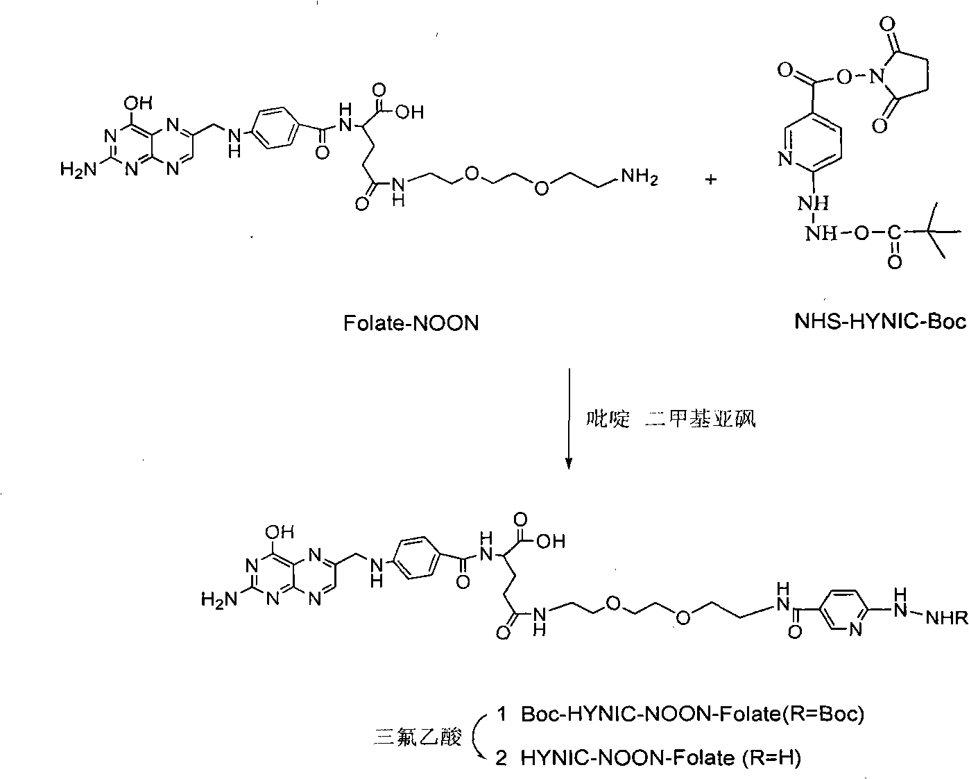 Labeled 99mTc hydrazino-nicotinamide-dioxodecoyl-folic acid coordination compound and preparation method