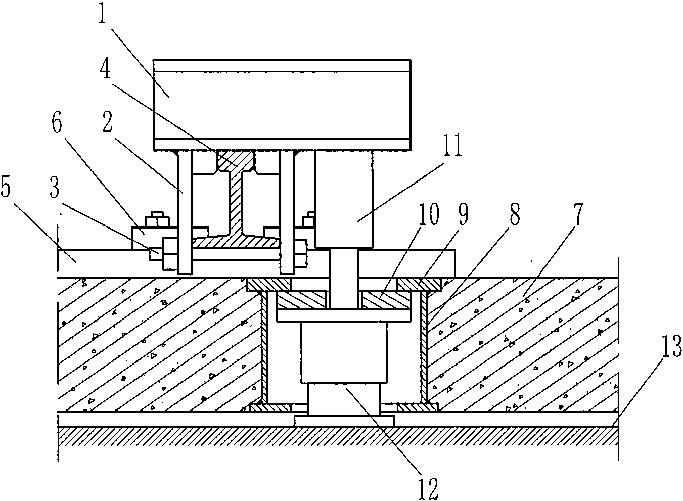 Built-in type floating track bed and method and device for lifting same