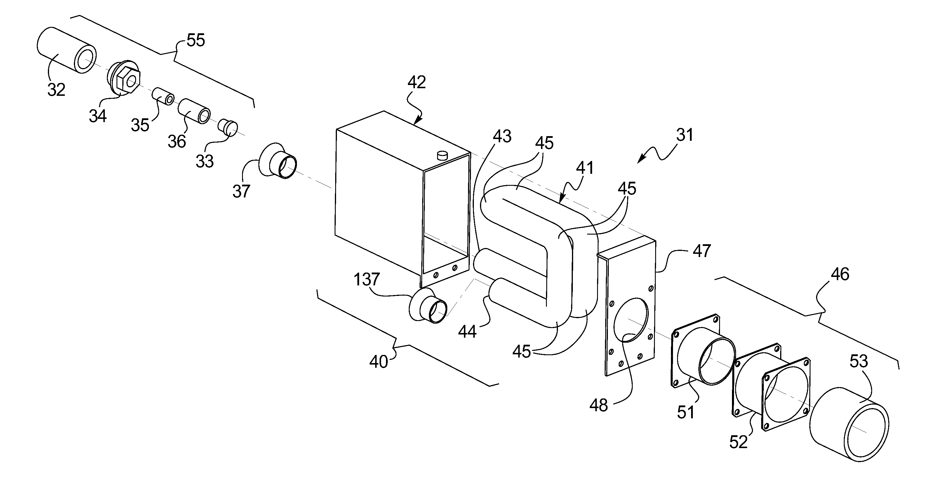 Low pressure drop, low NO<sub>x</sub>, induced draft gas heaters