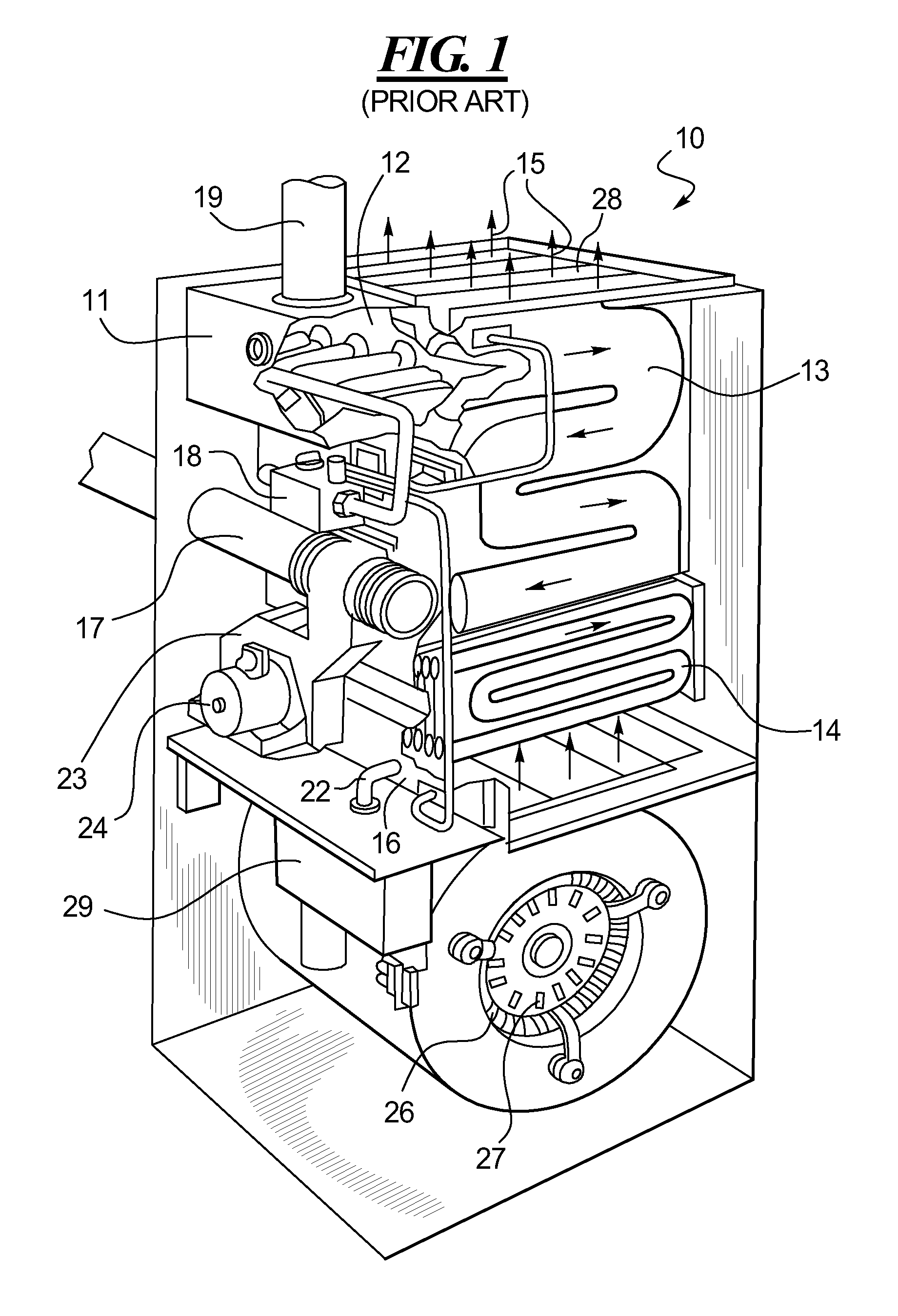 Low pressure drop, low NO<sub>x</sub>, induced draft gas heaters