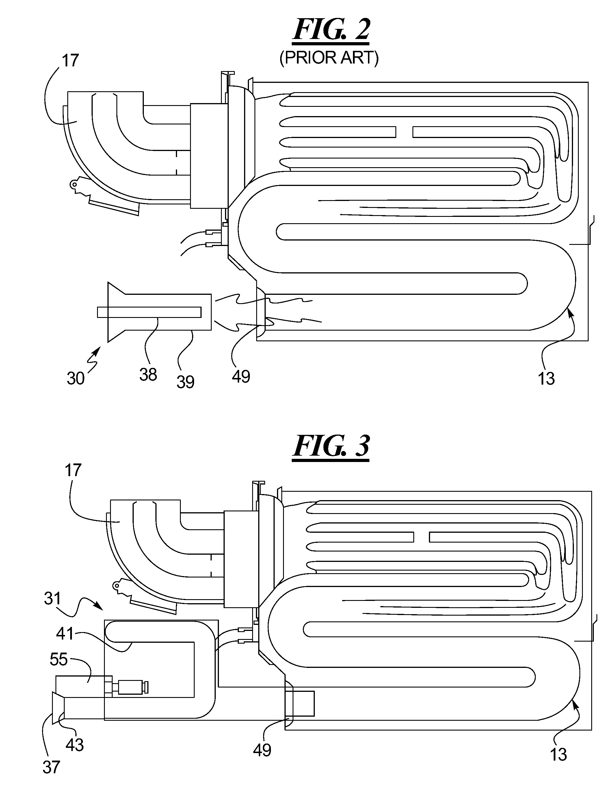 Low pressure drop, low NO<sub>x</sub>, induced draft gas heaters