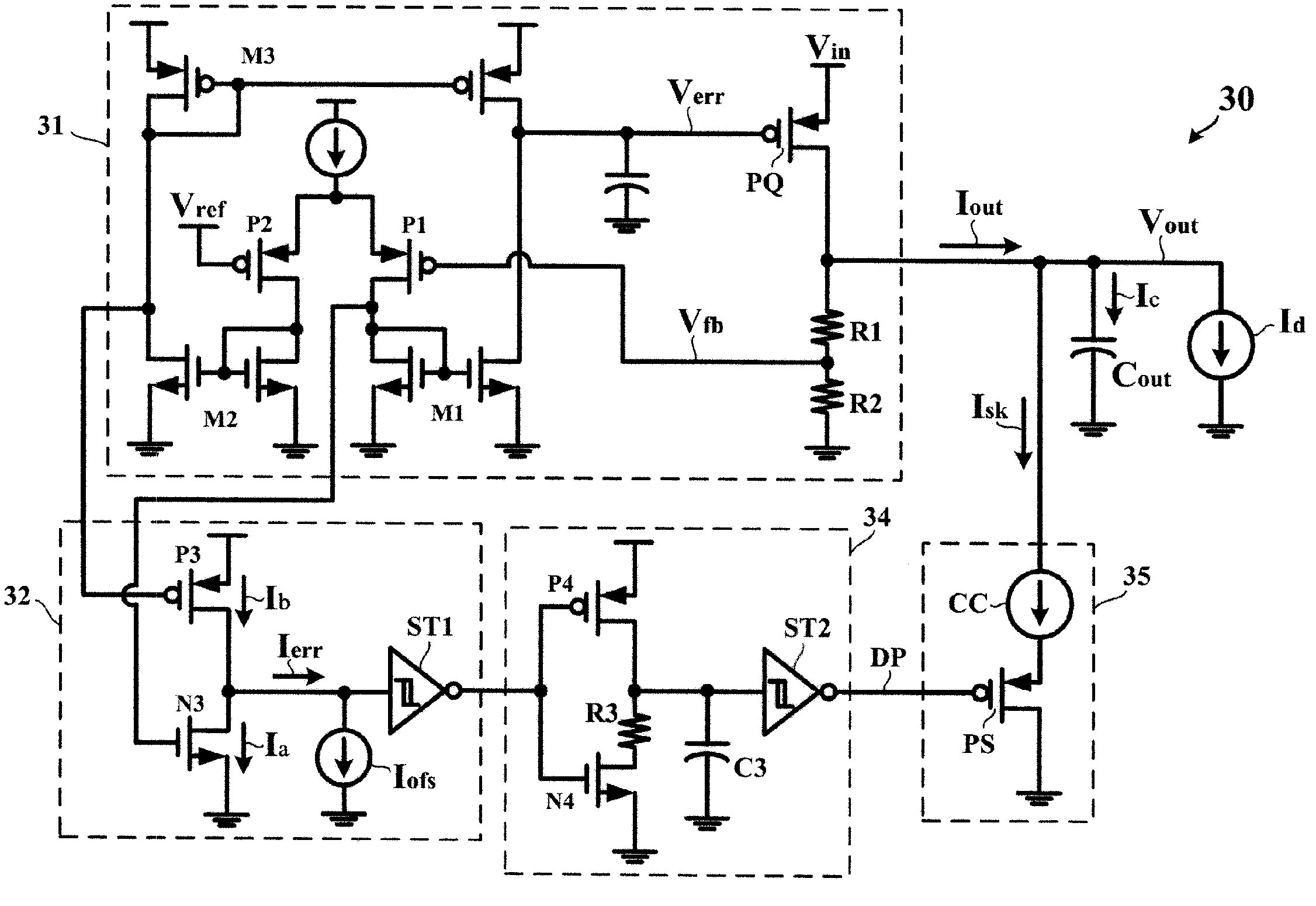 Voltage regulator with prevention from overvoltage at load transients