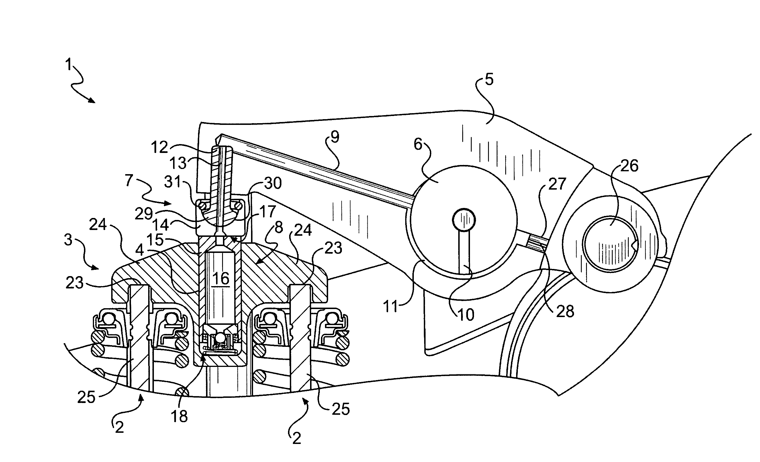 Valve bridge having a centrally positioned hydraulic lash adjuster