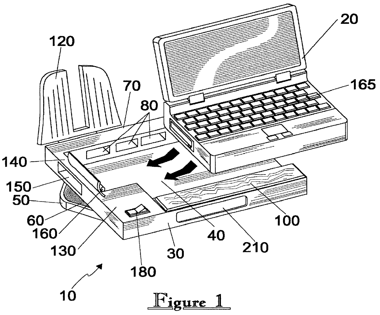 Portable desk for use with laptop computer