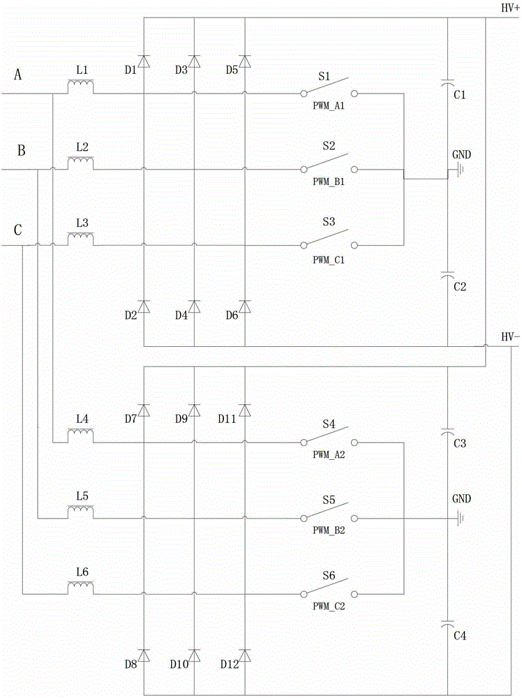 Interleaved parallel three-phase pfc circuit