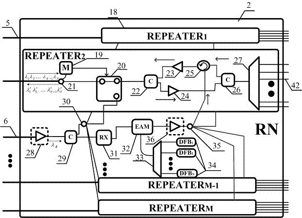 Large-scale optical access network system and method for realizing transmission and protection functions of broadcasting services through wavelength division multiplexing optical access network