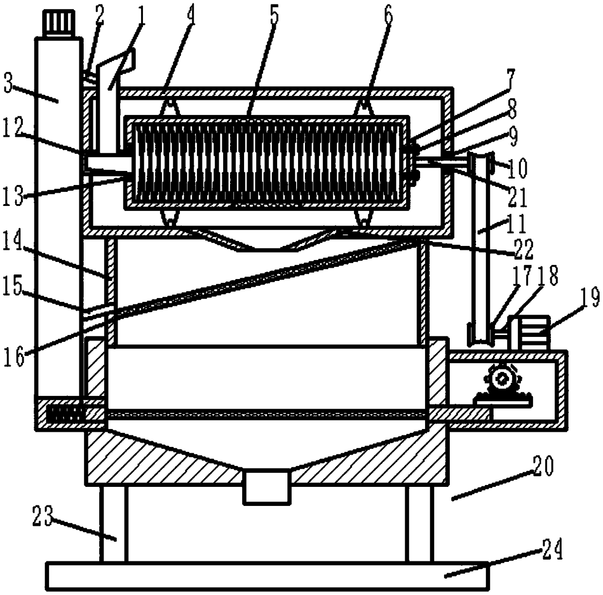 Pelletizing and screening integrated device for lithium ion battery cathode material