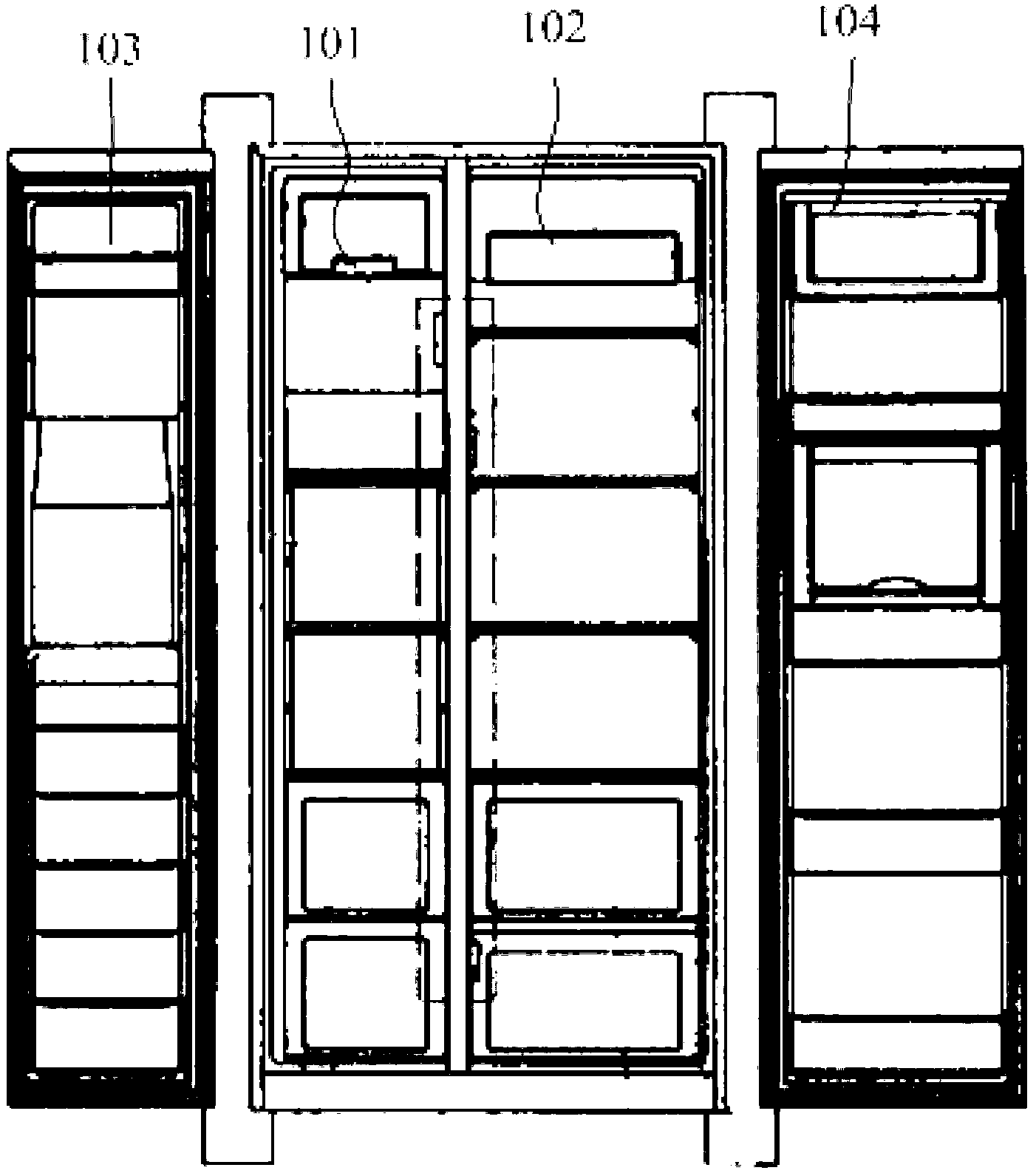 Side-by-side combination refrigerator with refrigerating chamber on upper part and freezing chamber on lower part