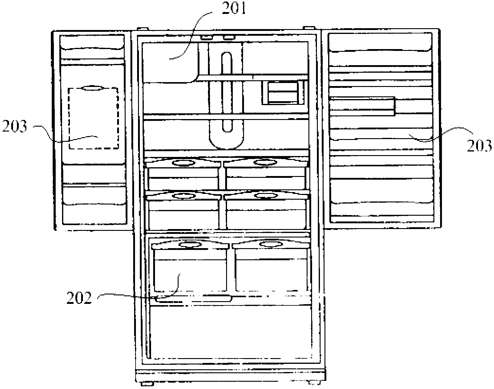 Side-by-side combination refrigerator with refrigerating chamber on upper part and freezing chamber on lower part