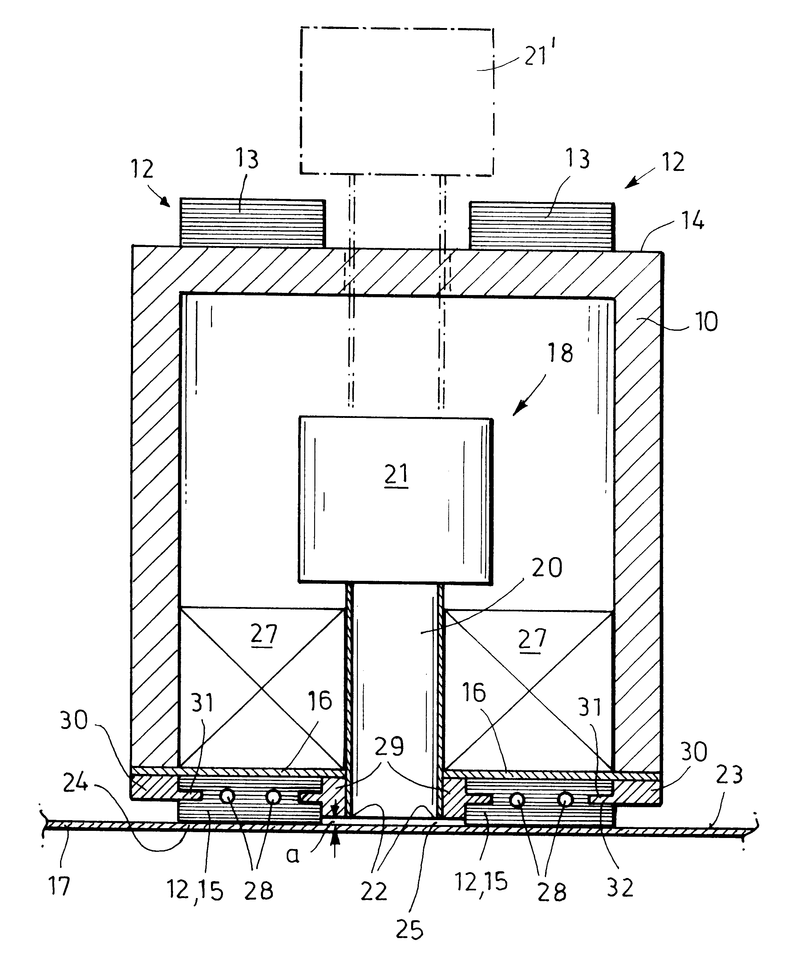 Belt conveyor device for the suspended transport in particular, by means of vacuum, of goods to be conveyed