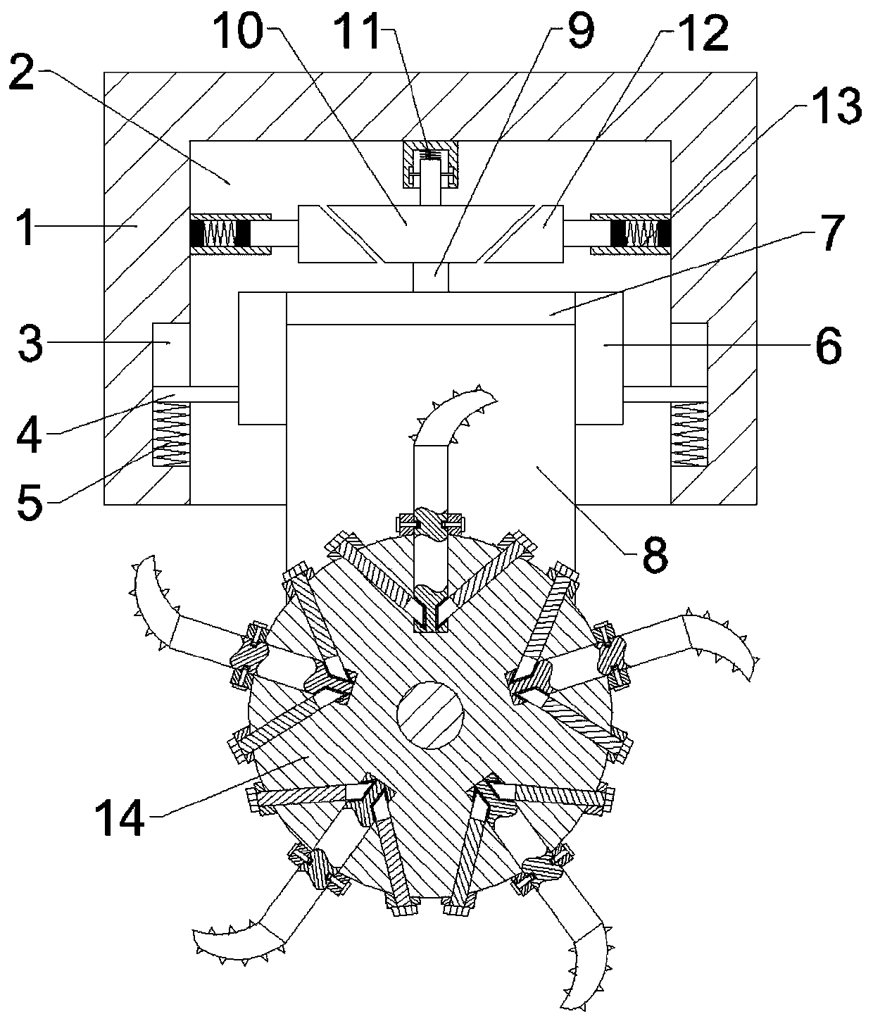 A woodland ditch opener for Camellia oleifera planting with shock-absorbing function