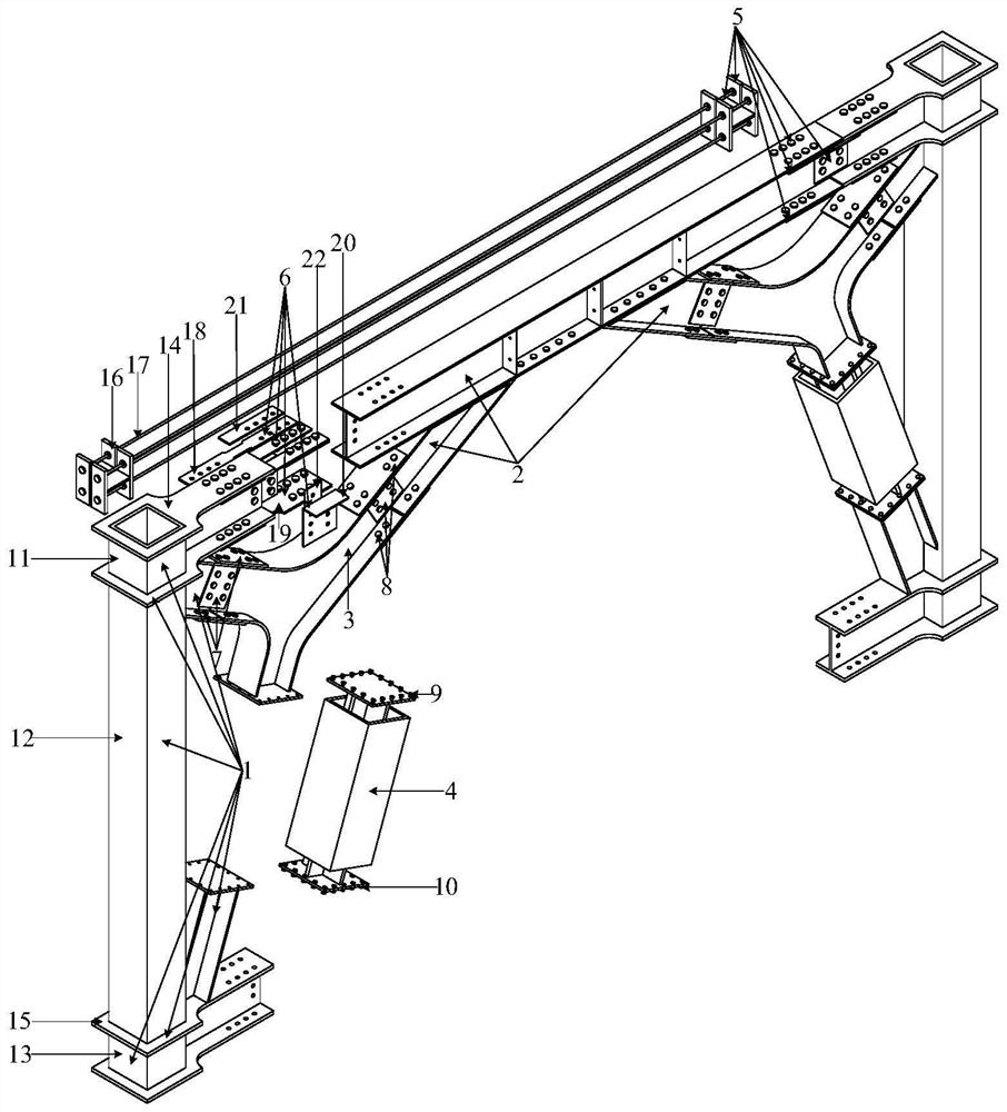A self-resetting steel frame central support system with large clearance