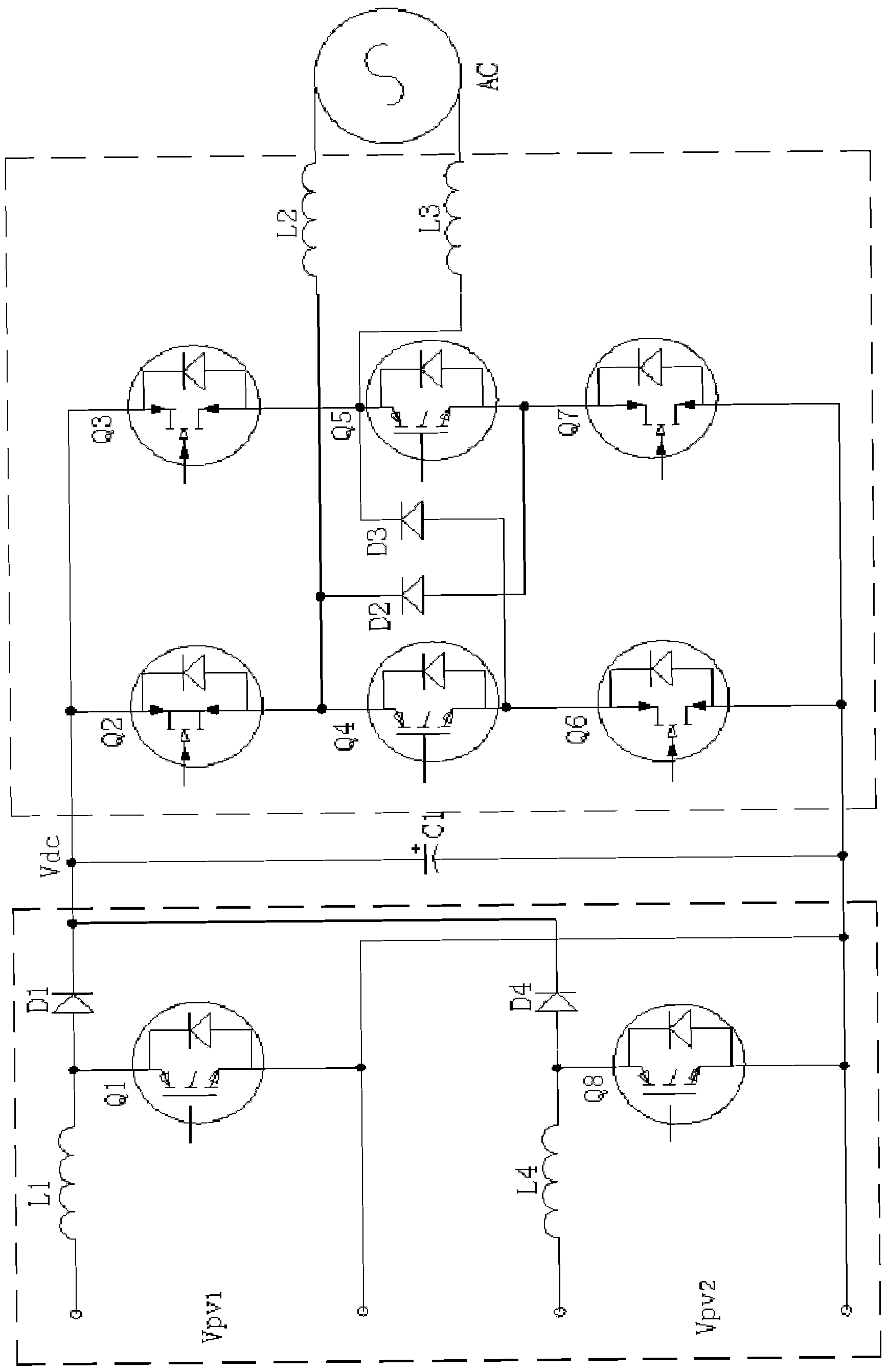 Two-pole single-phase photovoltaic inverter and inversion method thereof