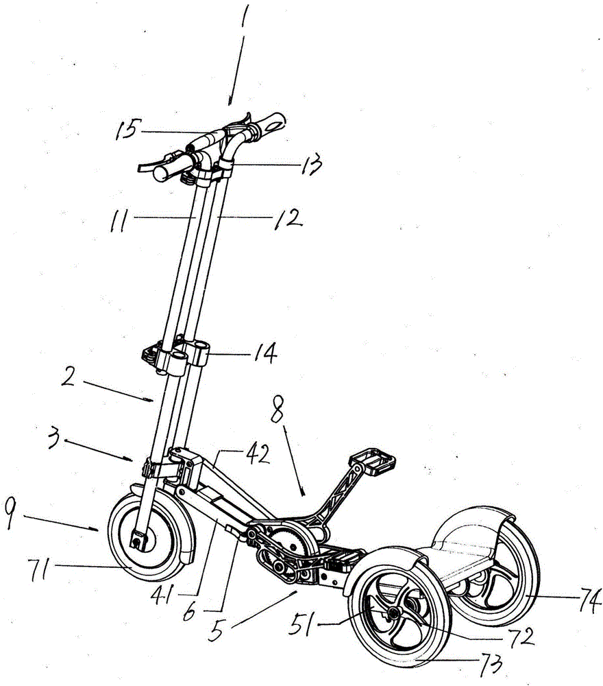 Telescopic handle vibration-avoidance type portable three-wheeled power-driven pedal bike