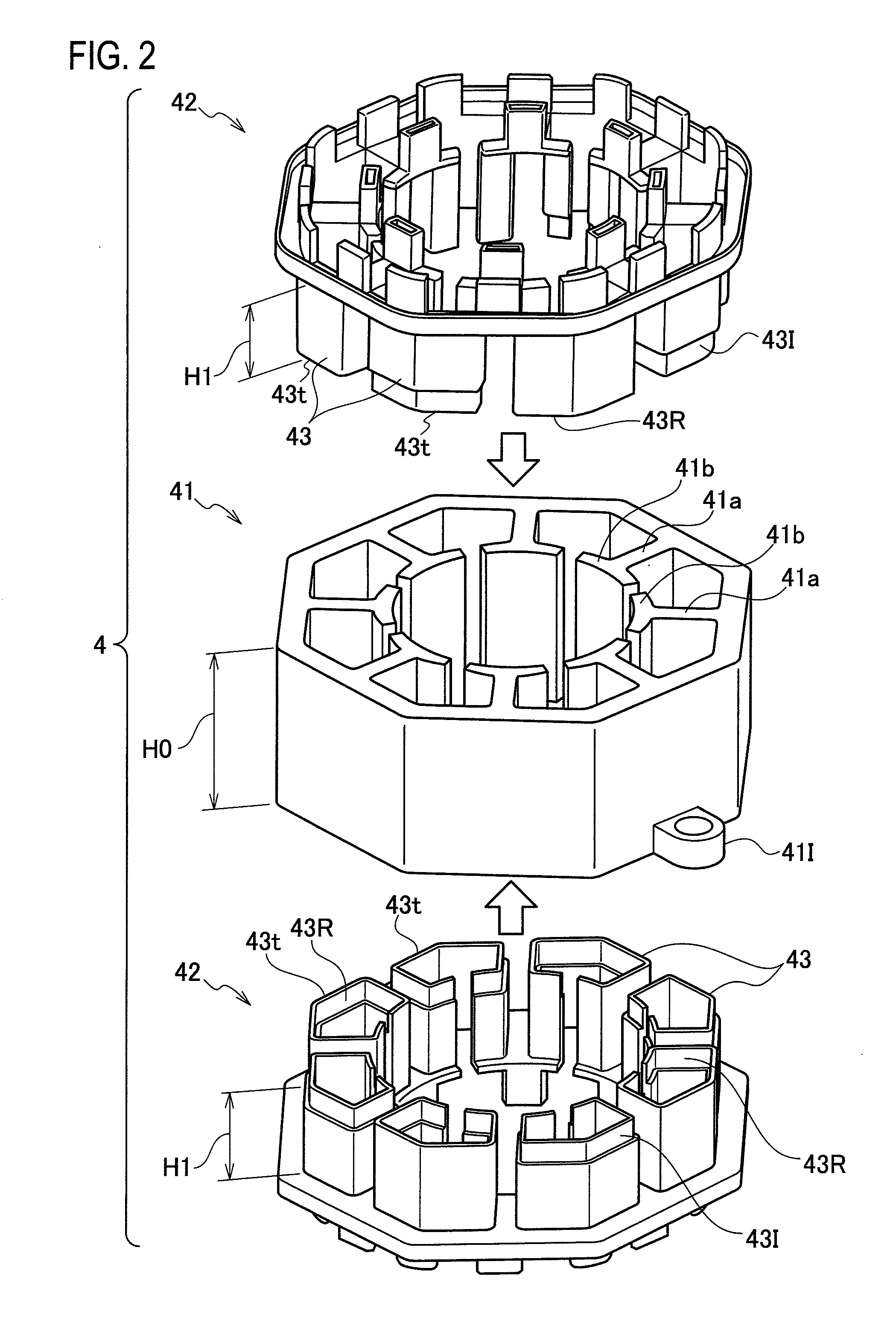 Insulator structure of motor, and motor-integrated pump