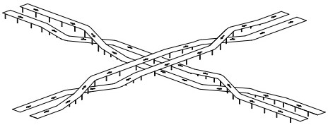 A twist-shaped road network system with trunks mixed with right-hand and left-hand driving