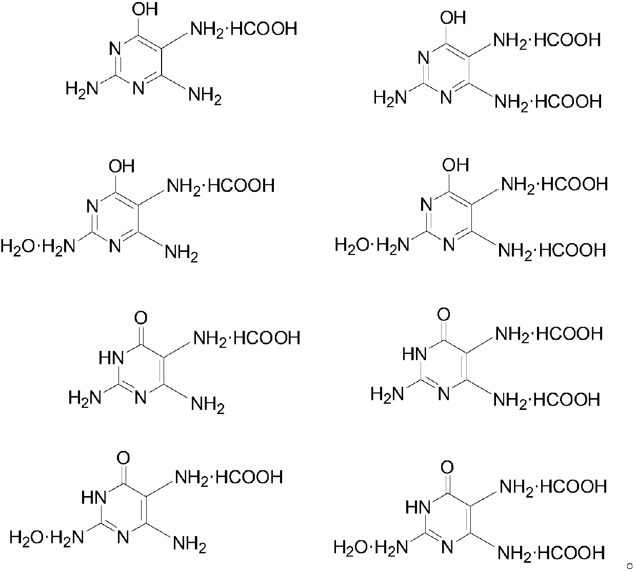 2,4,5-triamido-6-hydroxy pyrimidine formate, preparation method and application