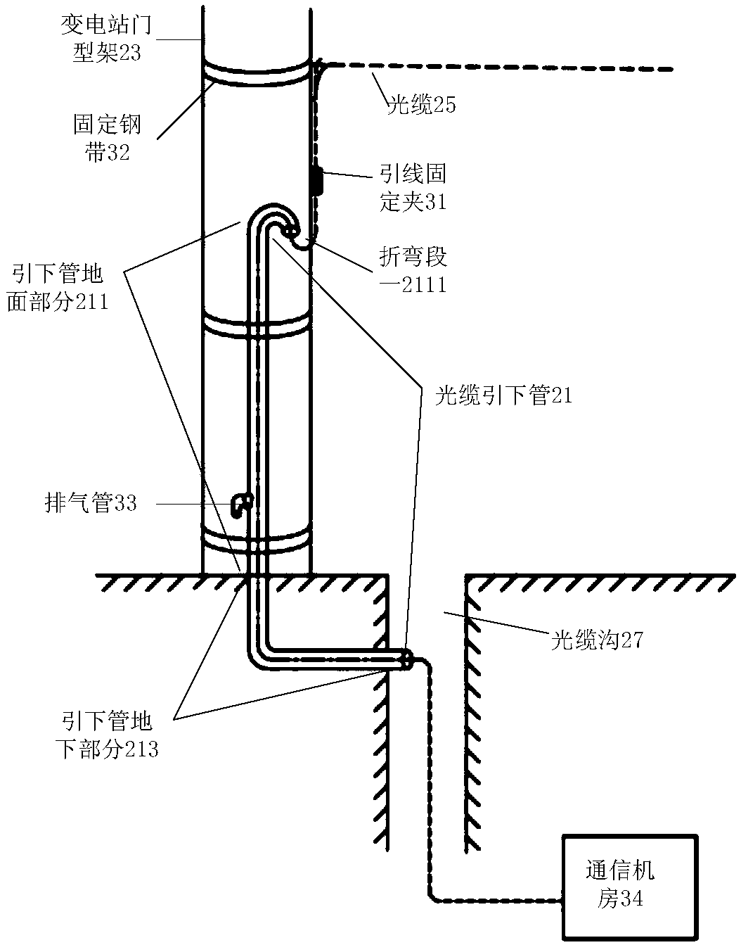 Optical cable lead-down pipe system