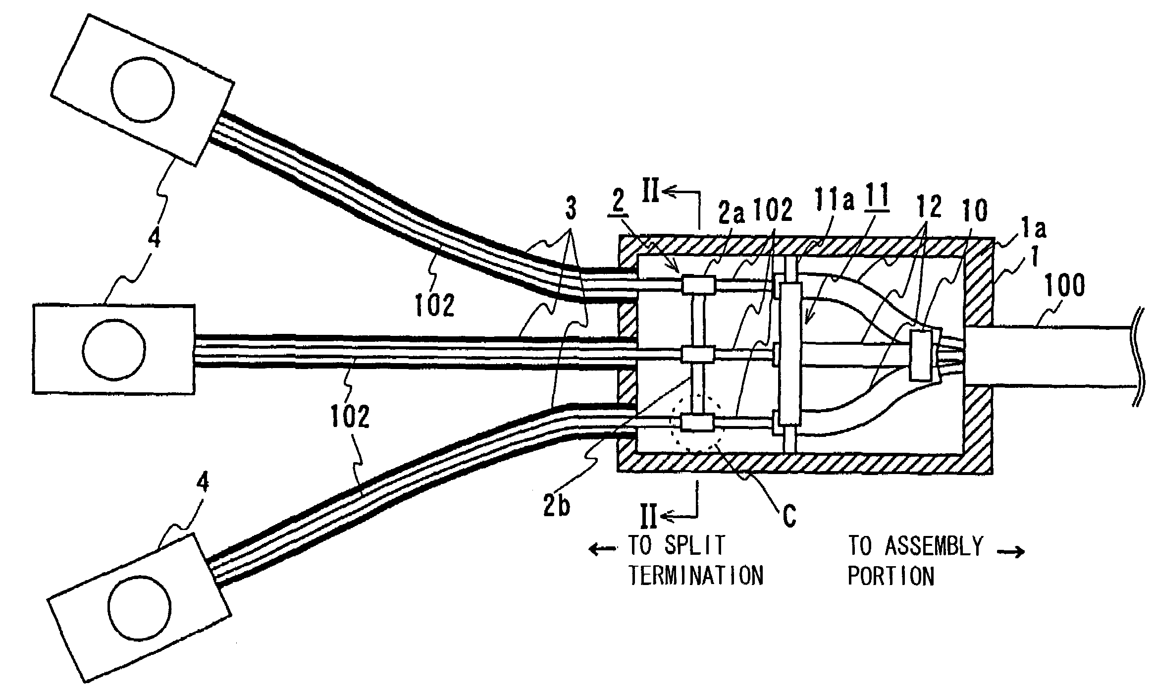 Phase split structure of multiphase superconducting cable