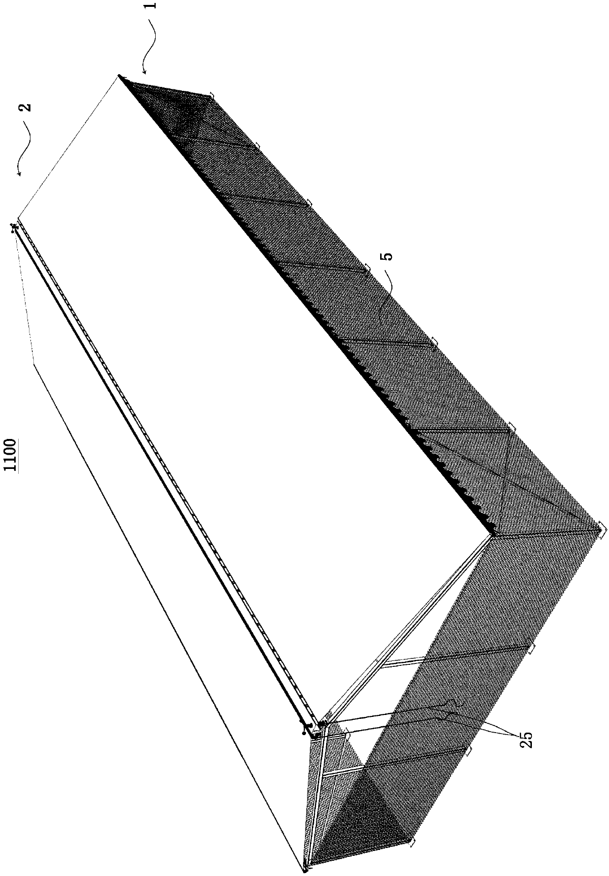 Shed frame structure with openable ceiling, openable ceiling and mounting method of shed frame structure with openable ceiling
