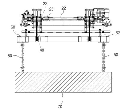 Crane device using conveyor belt in a dust-free chamber