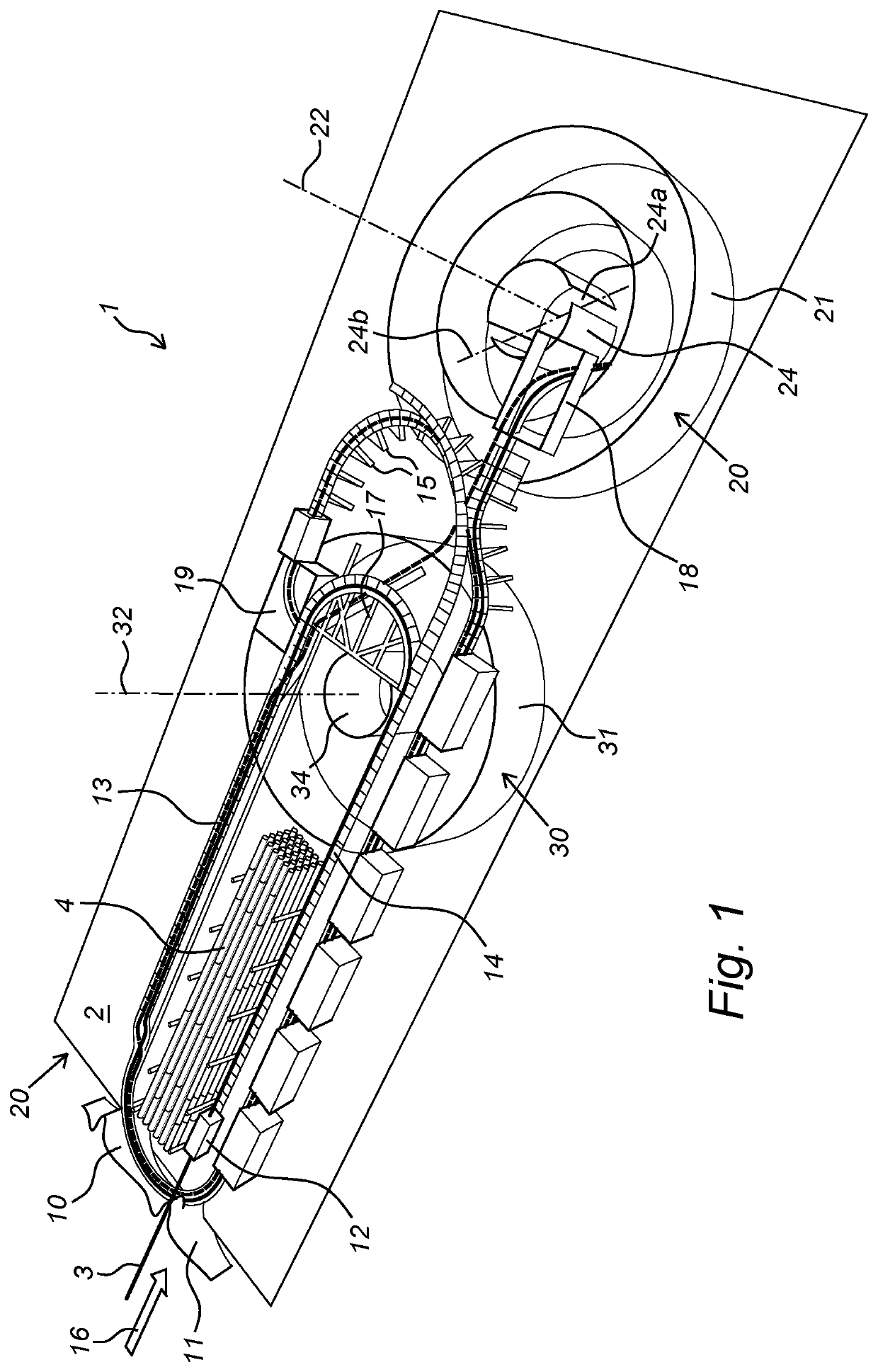 Device and Method for Reeling in a Cable from a Source and Temporarily Storing the Cable