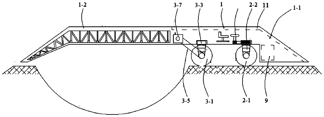 A mobile road tunnel inverted arch construction trestle vehicle