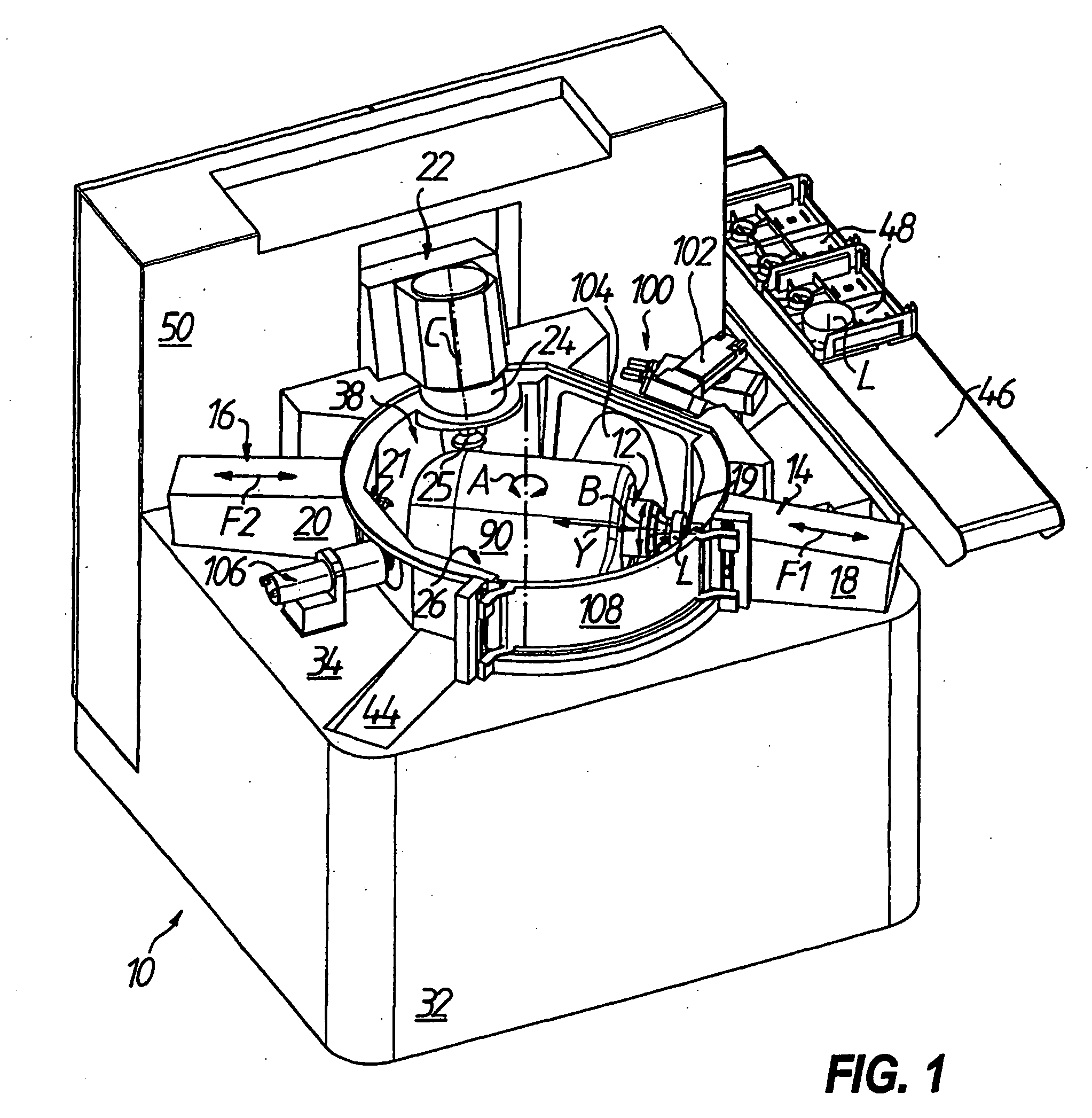 Machine for the processing of optical work pieces, specifically of plastic spectacle lenses